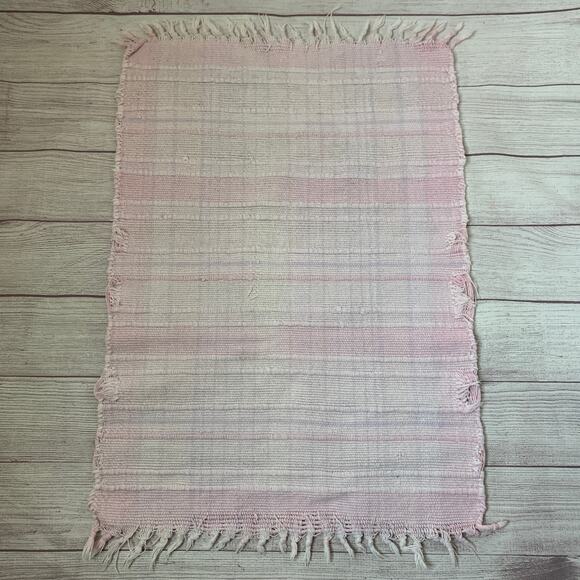 Unknown Other - Light Pink and Purple Plaid Rug with Knotted Tassel Ends